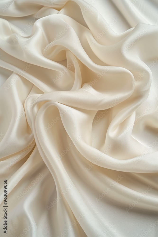 Poster Close-up view of white fabric with slightly curled texture. Gray line on right side provides contrast. Fabric appears smooth and even. Can be used as background or texture in design projects.