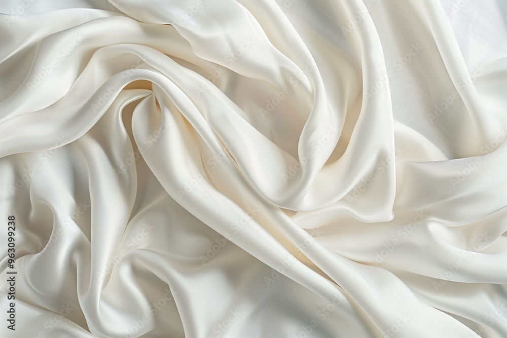 Aufkleber close-up view of white fabric with slightly wrinkled texture. fabric appears to be made of silk or s