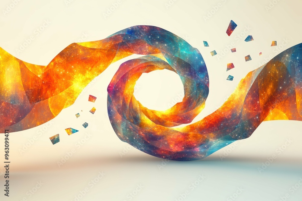 Poster a spiral of interconnected rings, each representing a different subject, floating in a space-like en