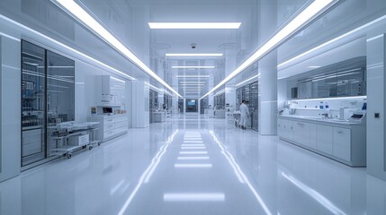 Sterile White Corridor in a Modern Medical Facility