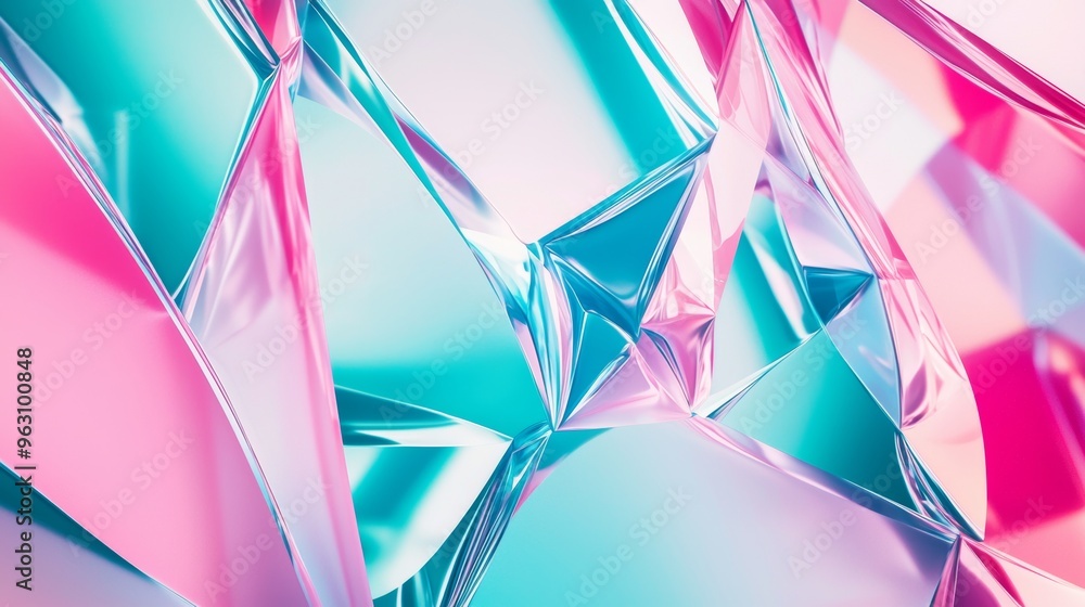 Poster mesmerizing abstract background with turquoise and pink crystal triangles arranged in a captivating 