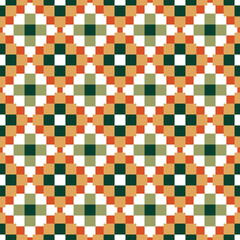 A pattern of squares and triangles in various colors