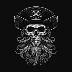 Captain black beard skull head illustration