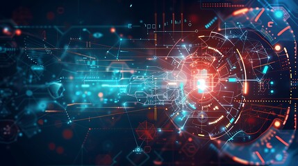 Obraz premium Technology network vector background, a high-tech presentation with big data connections and software development elements, evoking a futuristic scene