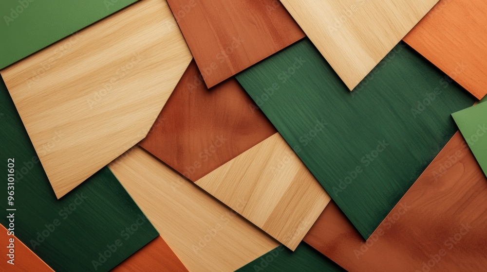 Poster textured background is being formed by a series of wooden panels in various shades of brown and gree
