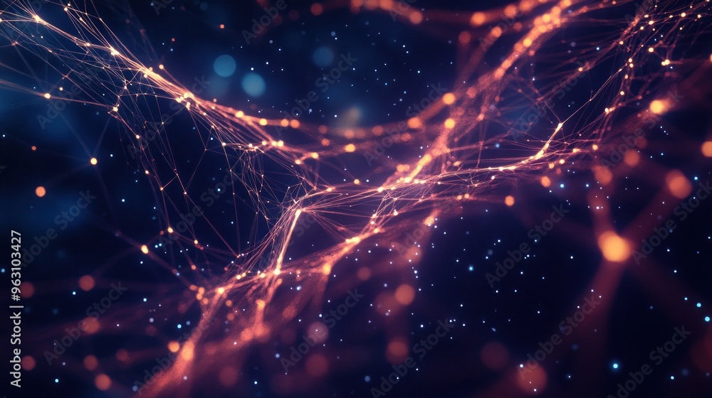 Poster abstract digital network with glowing lines and points