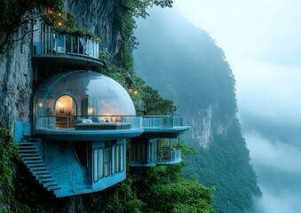 Cliffside Bubble Hotel in the Misty Mountains