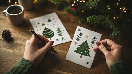 Eco-friendly plantable Christmas cards displayed on a wooden table during the holiday season, featuring holiday designs
