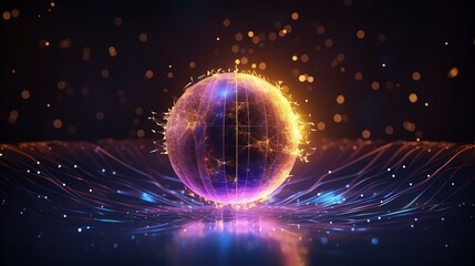 Obraz premium A captivating abstract image of a luminous sphere emitting beams of light against a dark background.