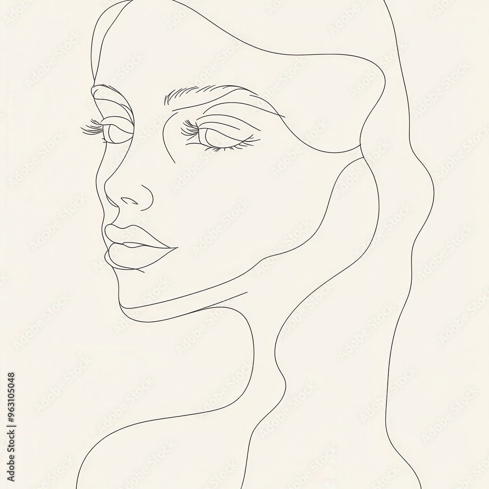 Poster a graceful silhouette outlines a woman's face, showcasing smooth lines and elegant features against 