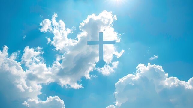 Heavenly Cross Shaped Cloud Formation Symbolizing Faith and Hope in a Bright Clear Sky - Powered by Adobe