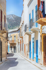 Sunny street on the beautiful island Favignana, Sicily.