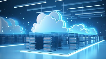 Glowing cloud computing data center of the future.