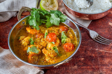 Keralan style prawn, tomato and coconut curry with rice