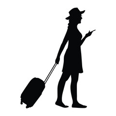 Silhouette of a tourist walking with luggage