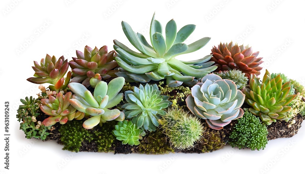 Poster full depth of field in clipping path for small succulent arrangements- - tiny succulent dis