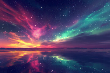 Naklejka premium A beautiful and serene landscape with a blue sky and mountains in the background,