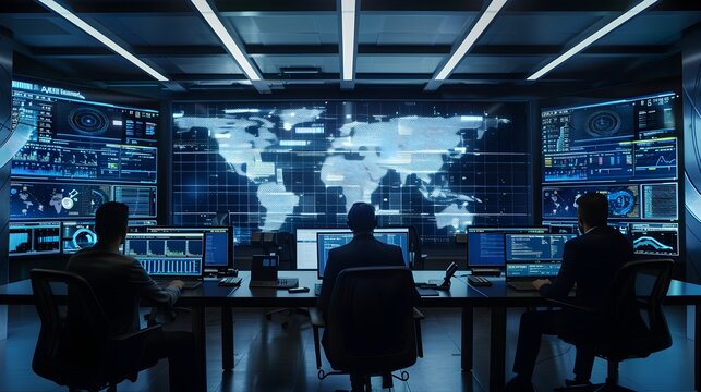 High Tech Command Center Monitors Real Time Fraud Detection and Prevention