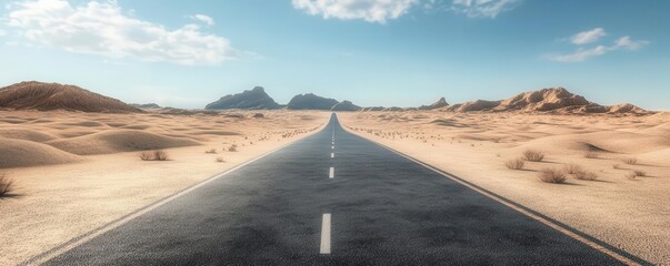 Endless road, stretching through arid desert, 3D illustration