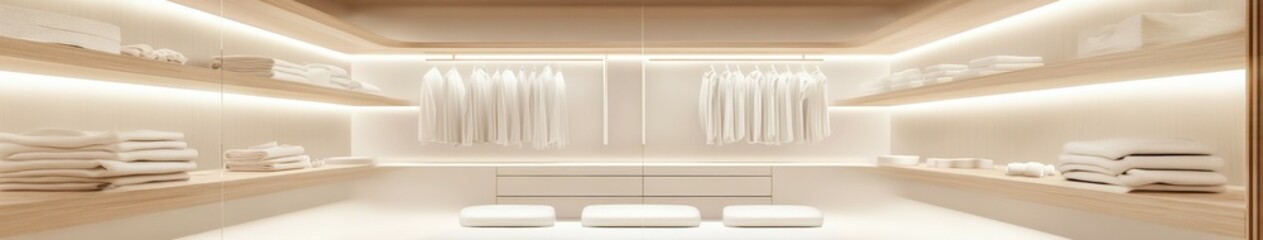 Modern spa interior design featuring neatly organized towels and robes