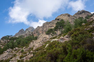 View of mountains in Bavella. Quenza, Corsica, France. 