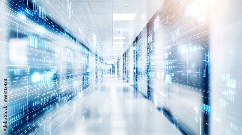 Poster digital data flow in server room