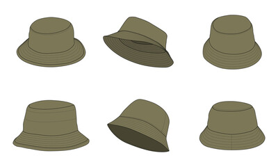 Set of different army green bucket hats