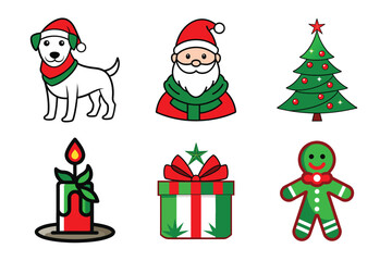 lettering in ribbon and bundle of merry christmas flat style icons