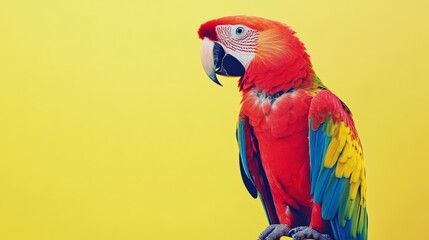 Obraz premium Curious Parrot on Yellow Background | Adorable Bird Illustration with Text Space