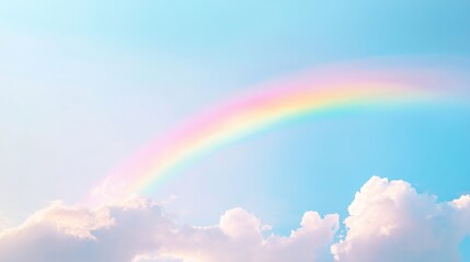 Rainbow arching over fluffy clouds in a