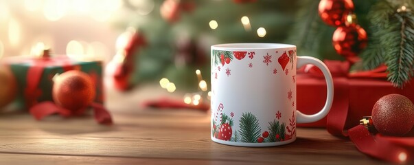 Custom-printed mug with name, festive gift packaging, 3D illustration