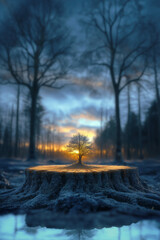 Dead tree turning into a new tree. Demonstrating the power of nature to regenerate and heal. Regrow revive concept or symbol.