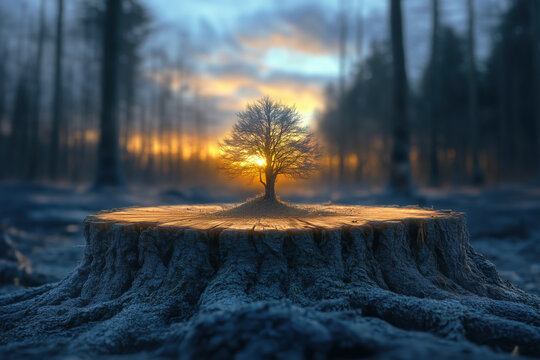 Dead tree turning into a new tree. Demonstrating the power of nature to regenerate and heal. Regrow revive concept or symbol.