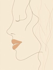 A graceful silhouette of a woman's profile is created with smooth, flowing lines that emphasize her delicate features and curves. Generative AI