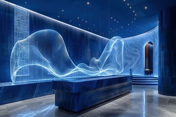 A blue room with a blue wall and a blue ceiling