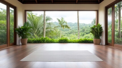 Fototapeta premium Serene yoga retreat in tropical setting