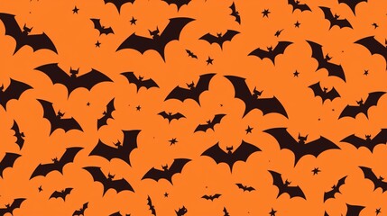 Fototapeta premium A Spooky Halloween Bat Pattern Featuring a Vibrant Orange Background That Defines the Season