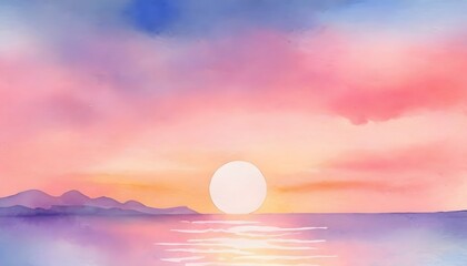 Pastel Sunset Watercolor Background. Sunrise Serenade: Soft pastel splatters in shades of pink, orange, and yellow, evoking the peaceful beauty of a sunrise over the horizon.