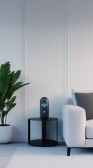 Futuristic smart home interior with AI assistant