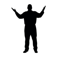 Fototapeta premium a fatty business man standing in an excited pose. The silhouette should be in black colour, isolated on a white background