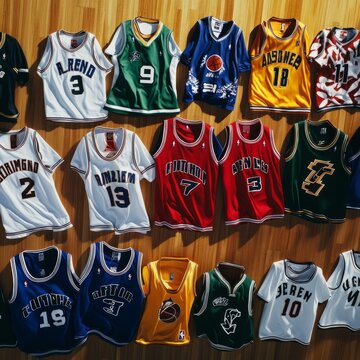 Basketball Jersey Collection: Overhead View on Hardwood Court
