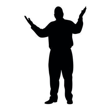 recommend clip art: a fatty business man standing in an excited pose. The silhouette should be in black colour, isolated on a white background