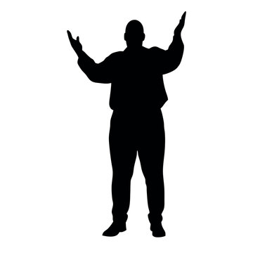 recommend clip art: a fatty business man standing in an excited pose. The silhouette should be in black colour, isolated on a white background