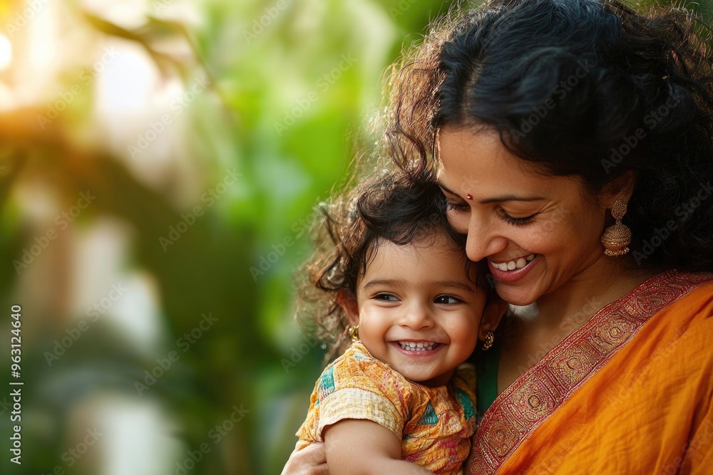 Wall mural Happy Indian mother having fun with her daughter outdoor. Family and love concept	