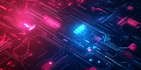 Abstract futuristic cyberpunk neon circuit board background.
