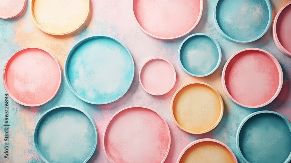 Poster assorted pastel frames in circular and square shapes