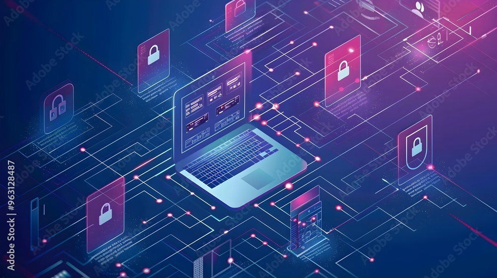 Poster futuristic cybersecurity authentication process with fraud prevention measures