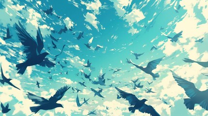Obraz premium A flock of birds flying in the sky
