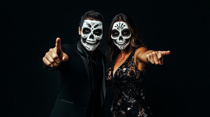 Couple in skeleton costumes