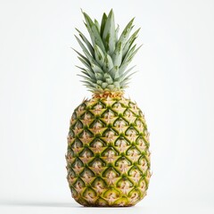 Fototapeta premium A close-up of a ripe pineapple, with the spiky texture and green crown highlighted against a plain white background